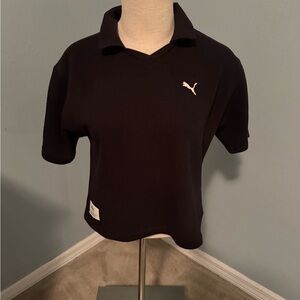 Puma Waffle Knit Cropped Polo Shirt in Black